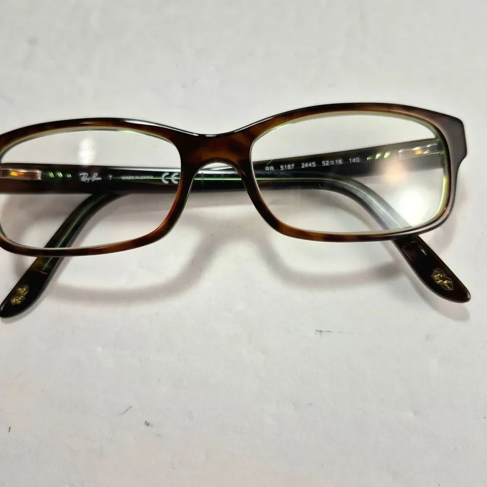 Ray-Ban RB5187 2445 Tortoise & Green Rectangular Eyeglasses Frames, Lenses, Case